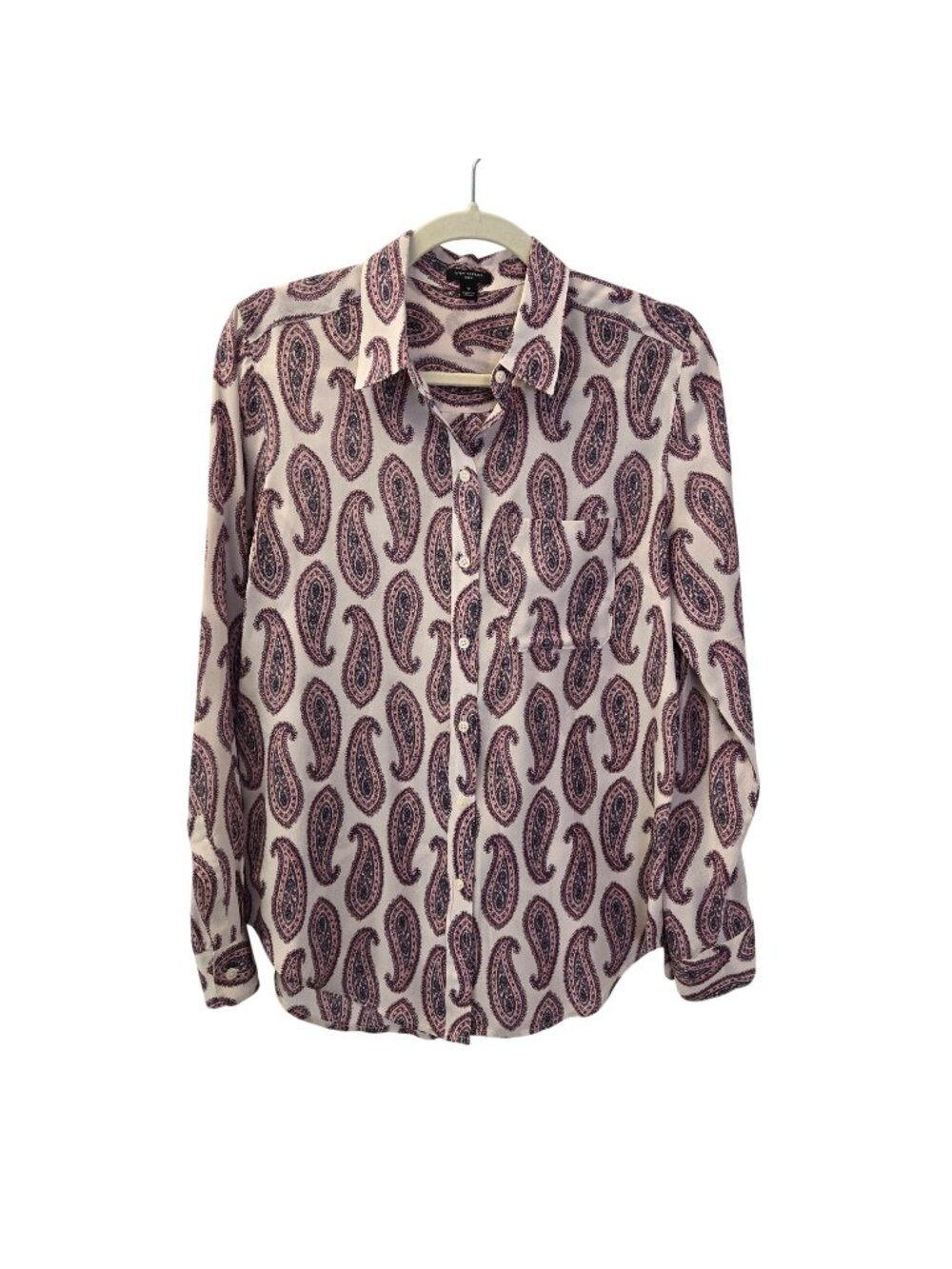Ann Taylor 100% Silk Paisley Print Button Down Blouse Size Small